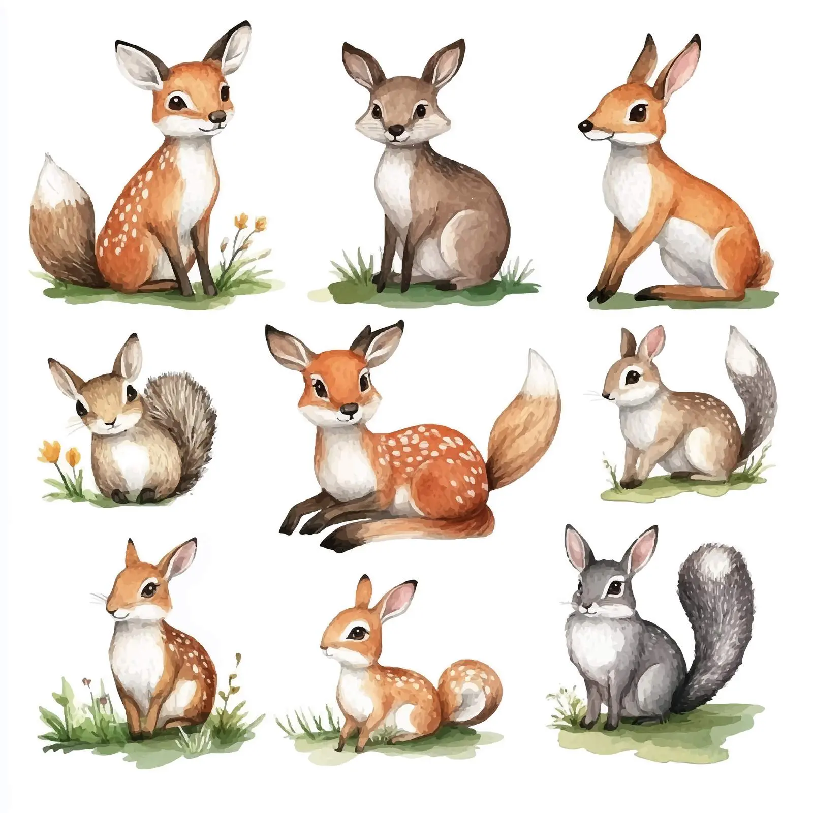 Wildlife Animals on Green Lawn Illustration — free download from Dotvec