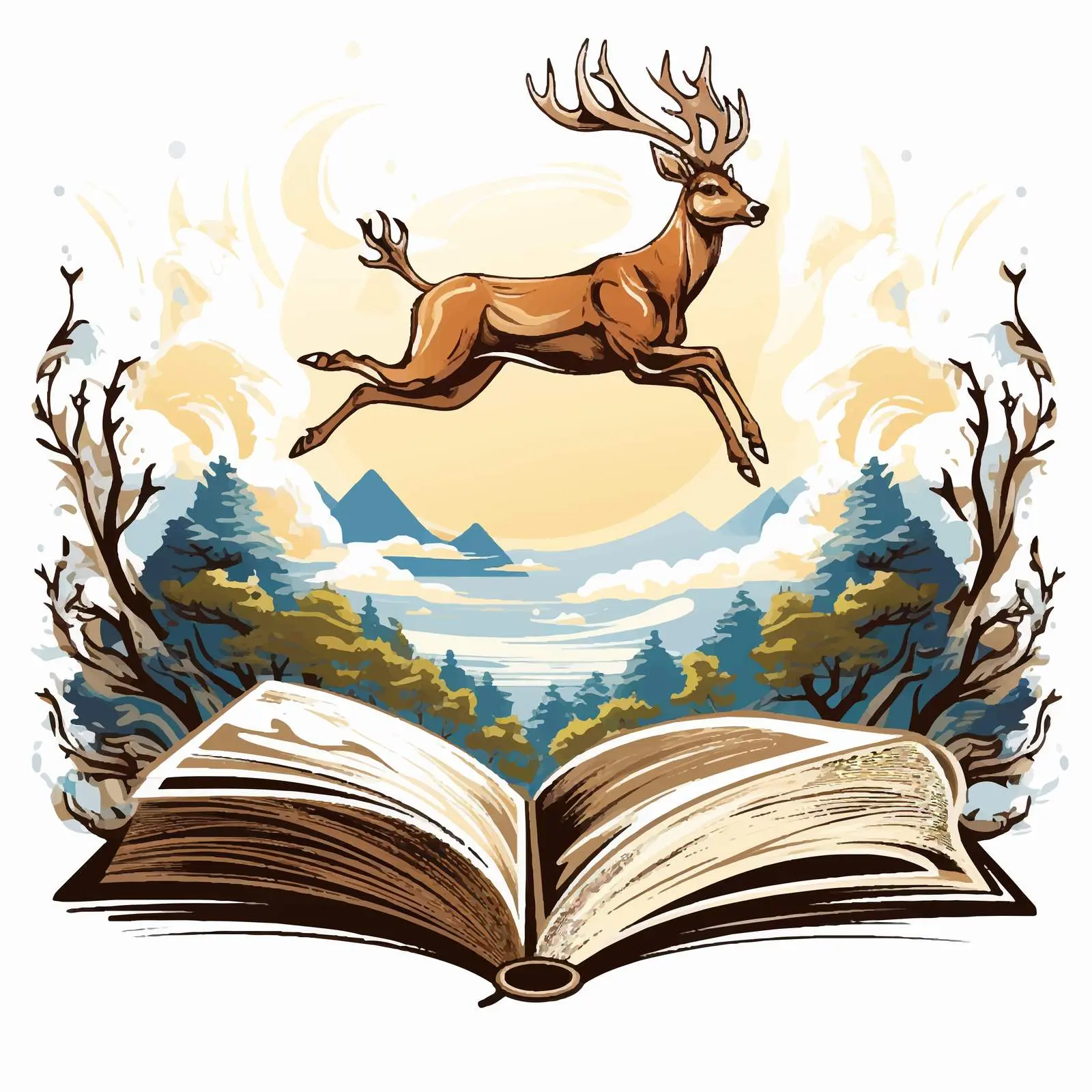 Deer Leaping from Open Storybook Vector Art — free download from Dotvec