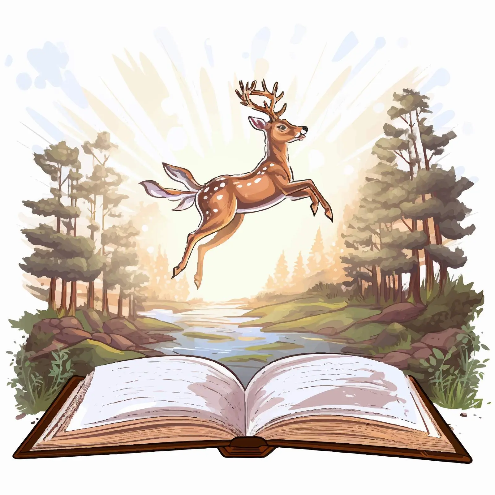 Deer Leaping from Storybook Vector Illustration — free download from Dotvec