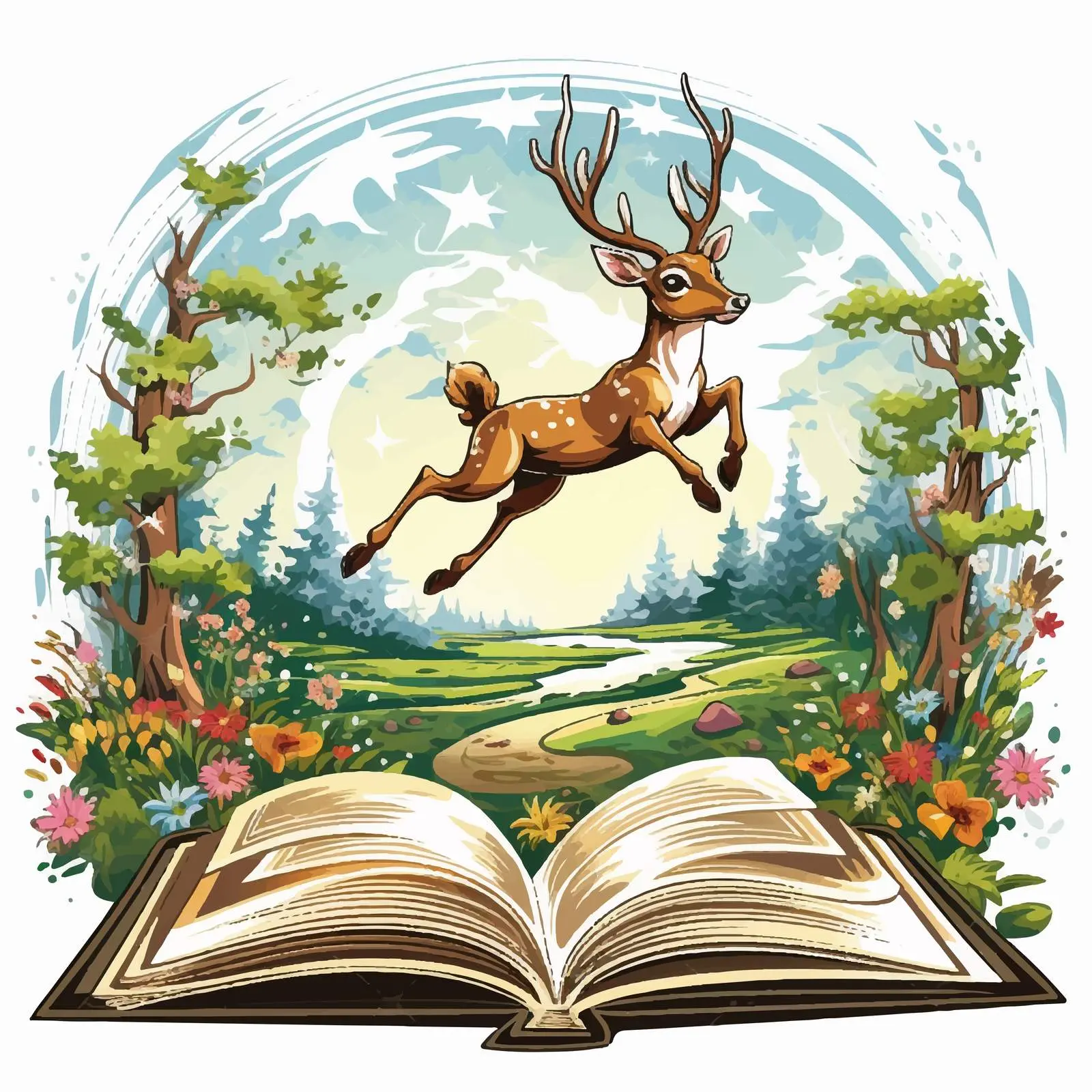 Deer Leaping from Storybook Illustration – free leap image from Dotvec