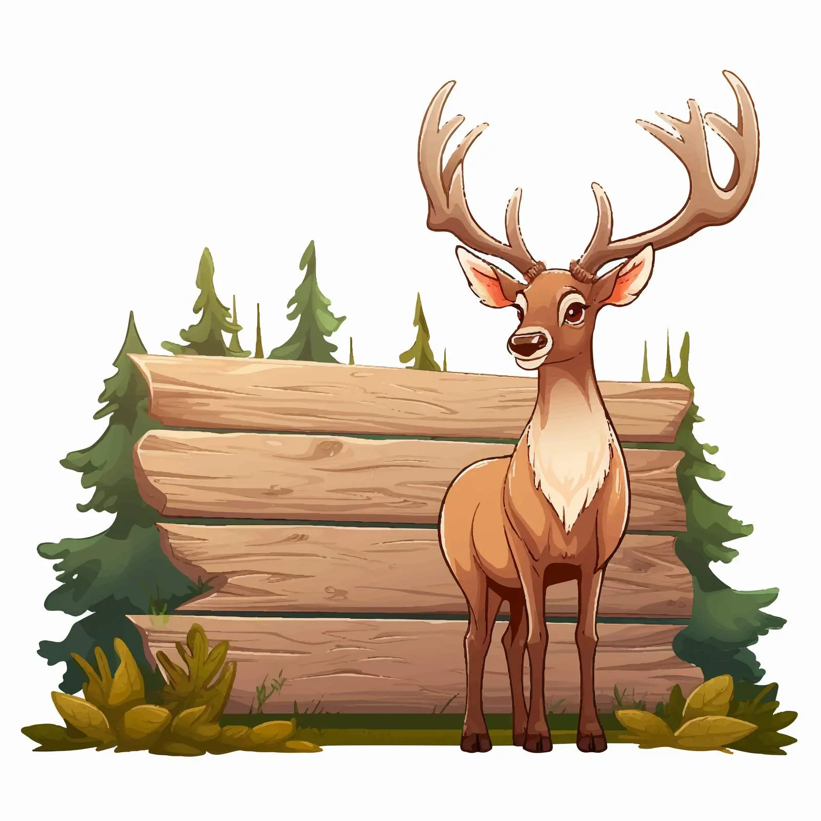 Deer with Wooden Sign Banner Illustration — free download from Dotvec