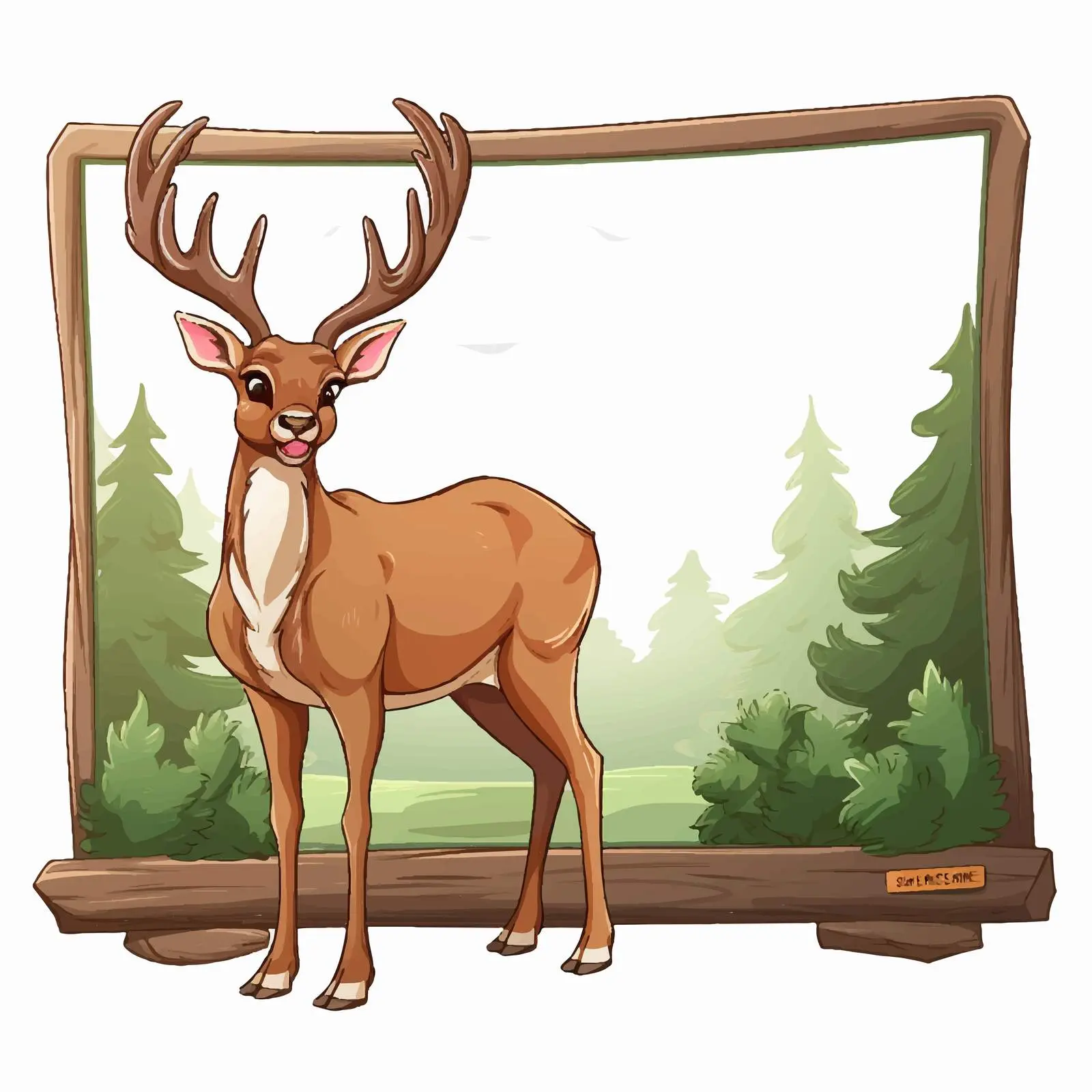 Cartoon Deer with Wooden Sign Banner Illustration — free download from Dotvec