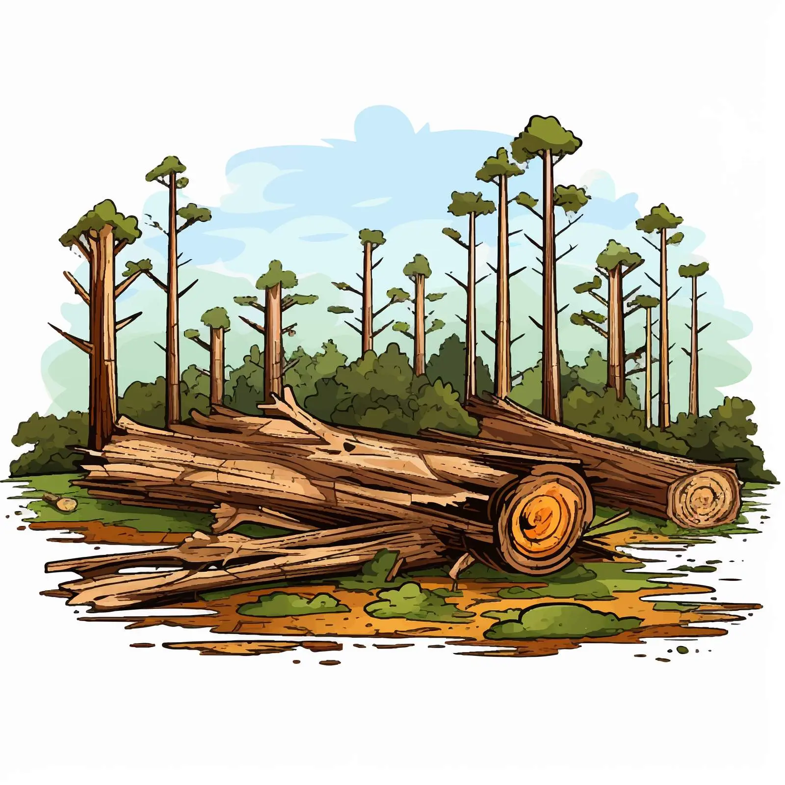 Deforestation Scene with Chopped Woods Illustration – free sustainable practices image from Dotvec