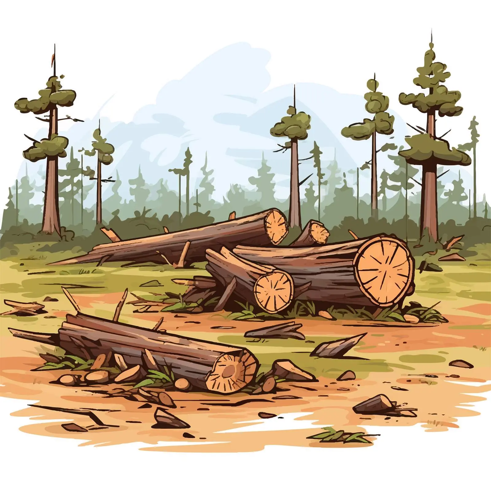Deforestation Scene with Chopped Woods Illustration – free sustainable practices image from Dotvec