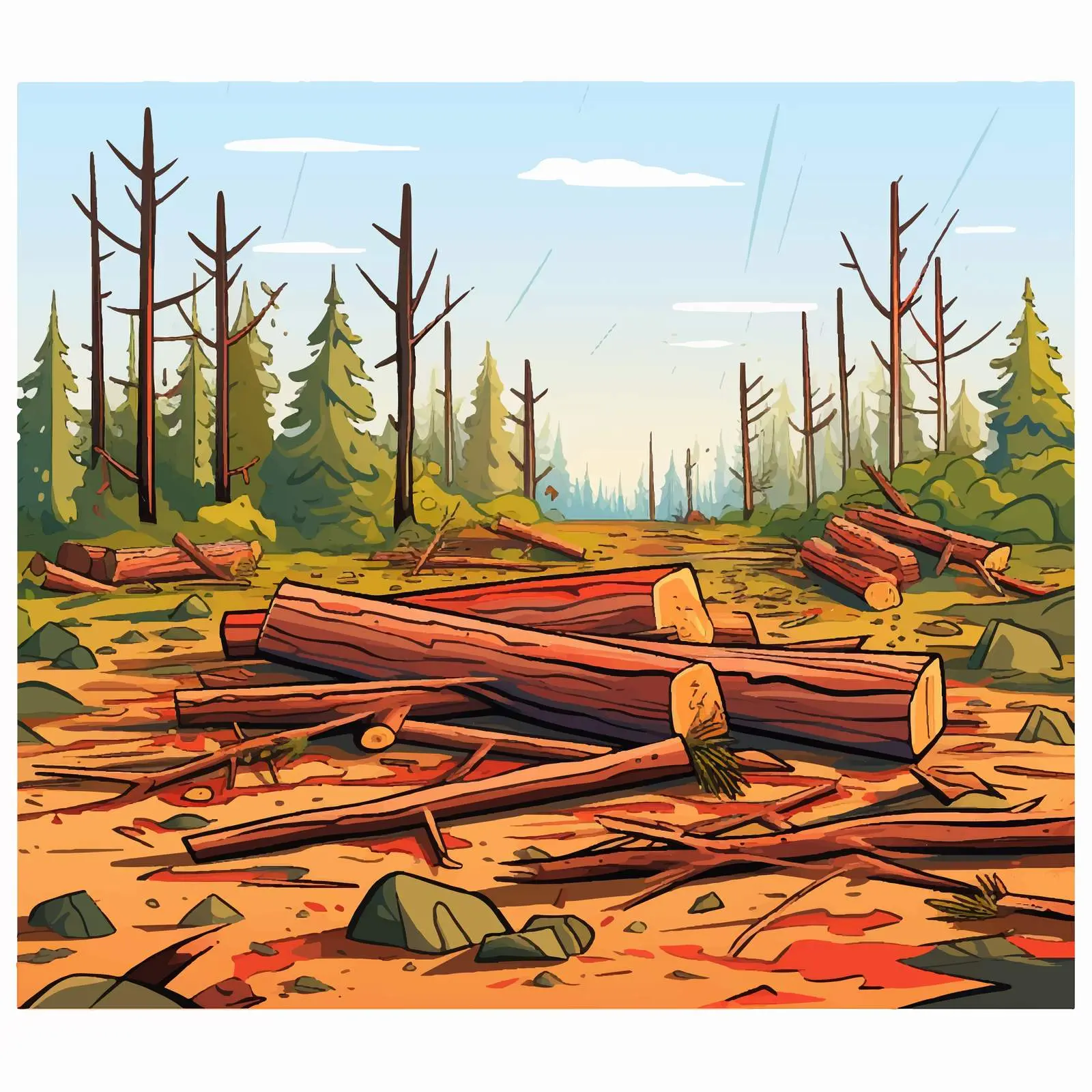 Deforestation Scene with Chopped Woods Illustration — free download from Dotvec