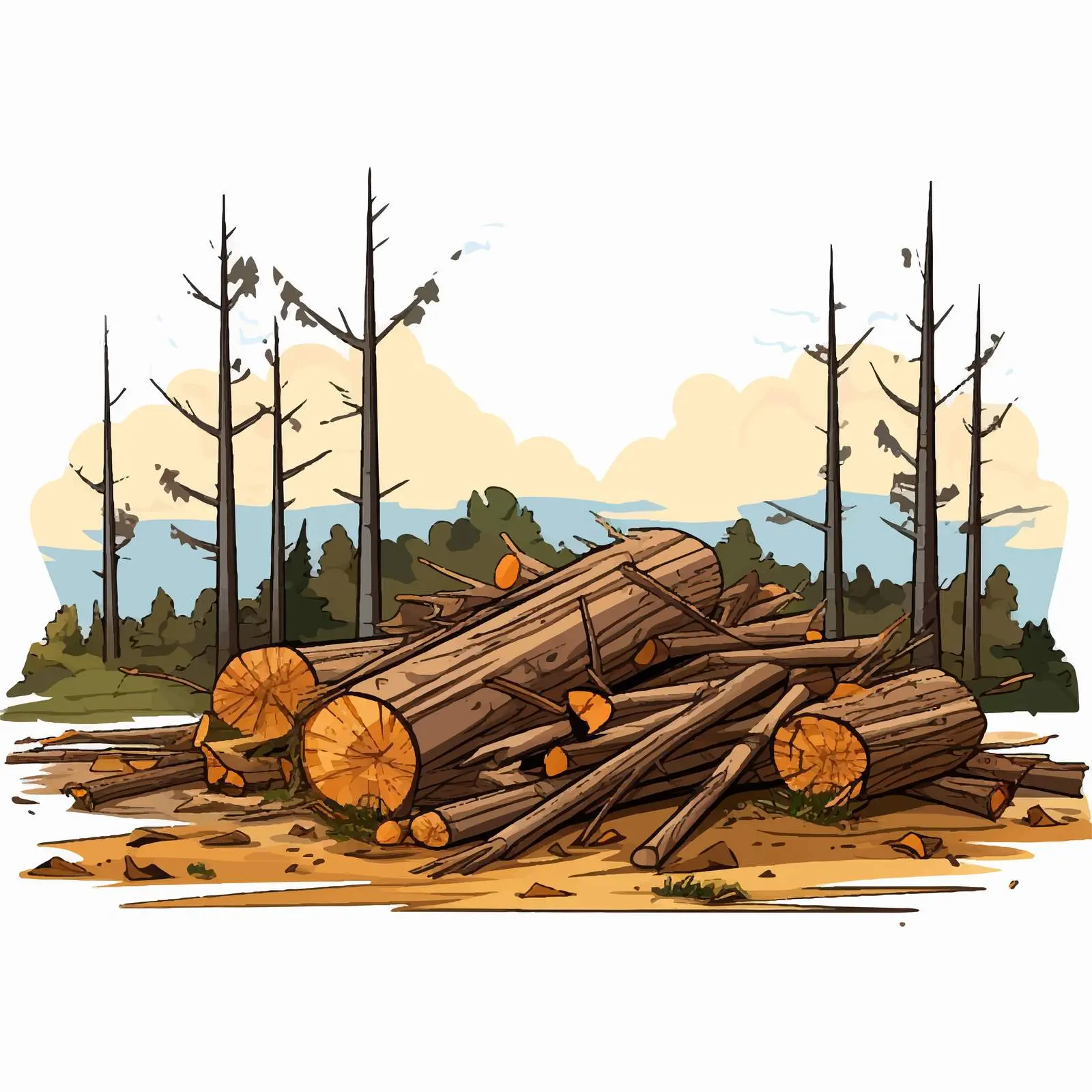 Deforestation Scene with Chopped Woods Illustration – free sustainable practices image from Dotvec