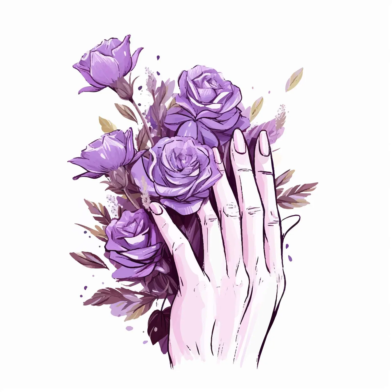 Delicate Floral Manicure Design on Hand — free download from Dotvec