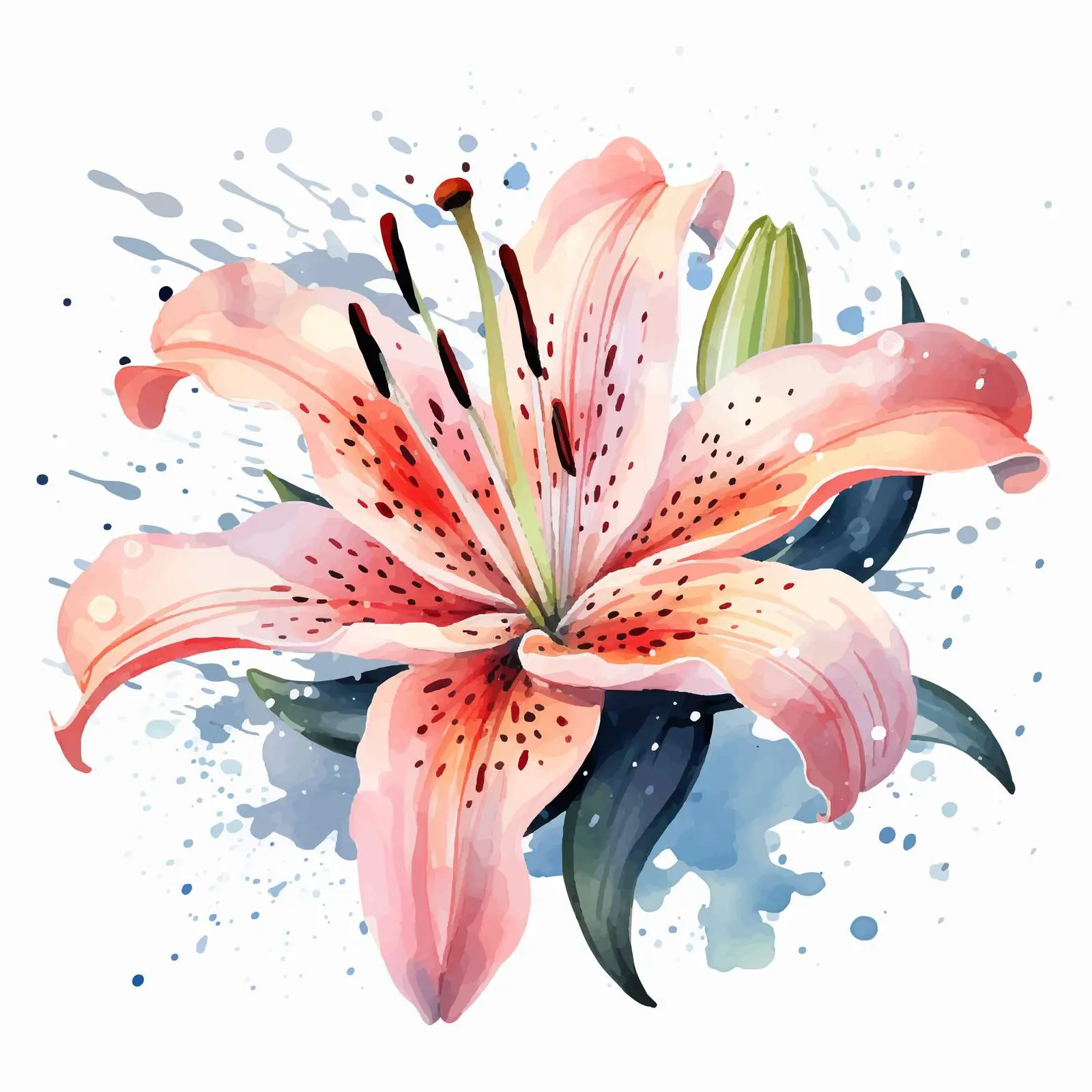 Delicate Watercolor Lily Flower Vector Art — free download from Dotvec