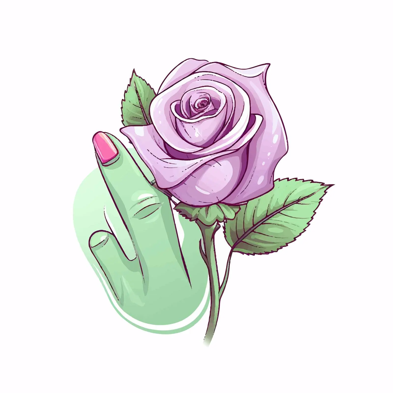 Delicate Rose Nails in Pink and Green — free download from Dotvec
