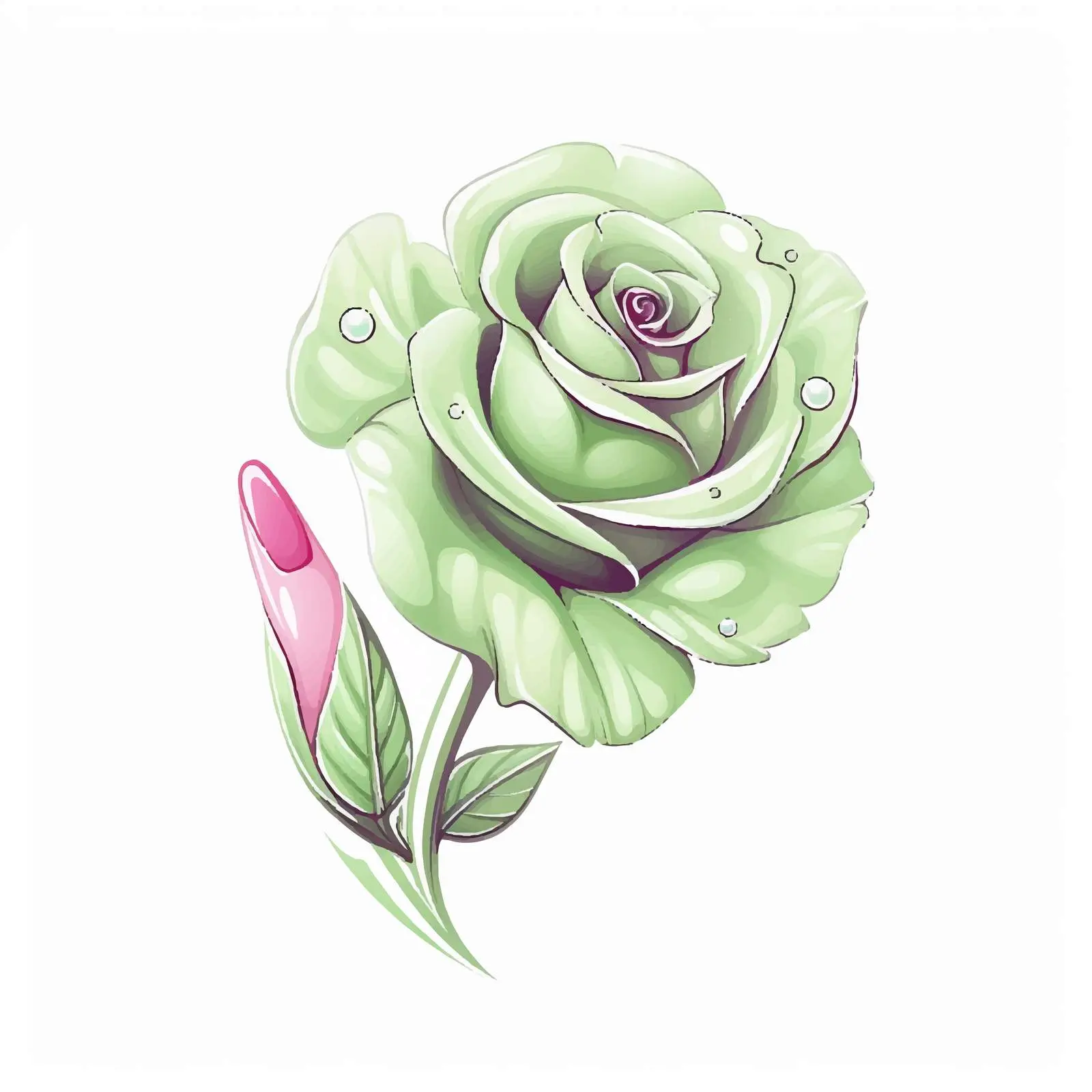 Delicate Pink Rose and Green Nail Art Vector — free download from Dotvec