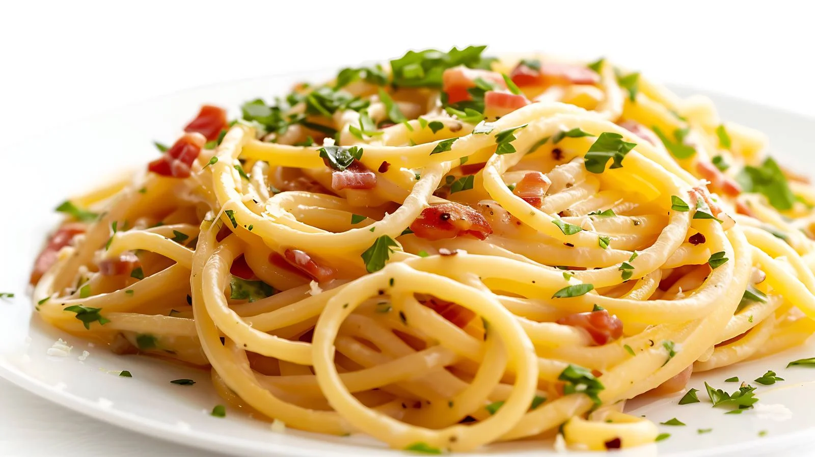 Savory Carbonara Pasta Macro View White Background — free download from Dotvec