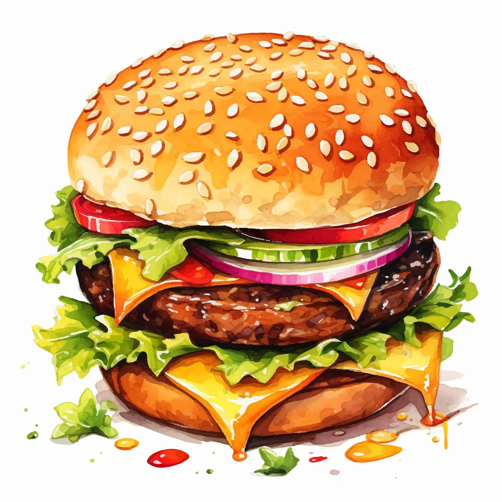 Funny Cartoon Hamburger Food Illustration – free humorous cartoon image from Dotvec