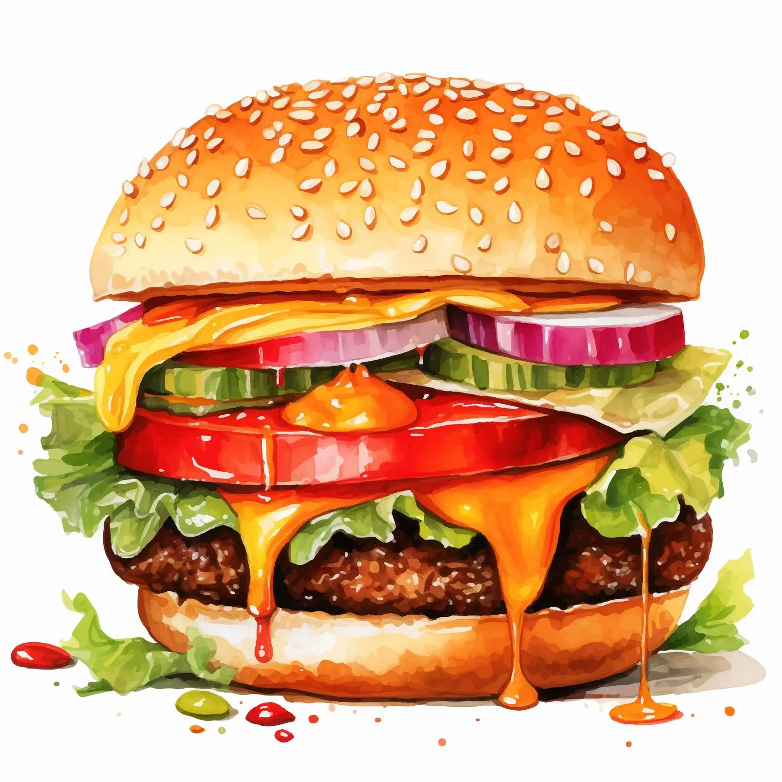 Funny Cartoon Hamburger Food Illustration — free download from Dotvec
