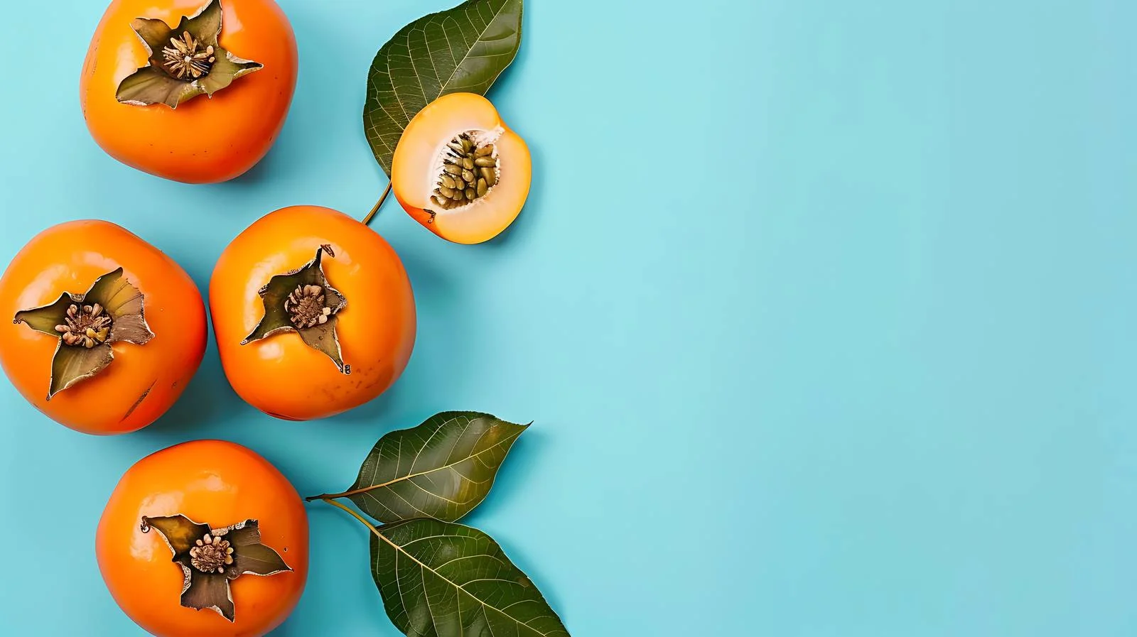 Vibrant Persimmon Fruits on Blue Background — free download from Dotvec