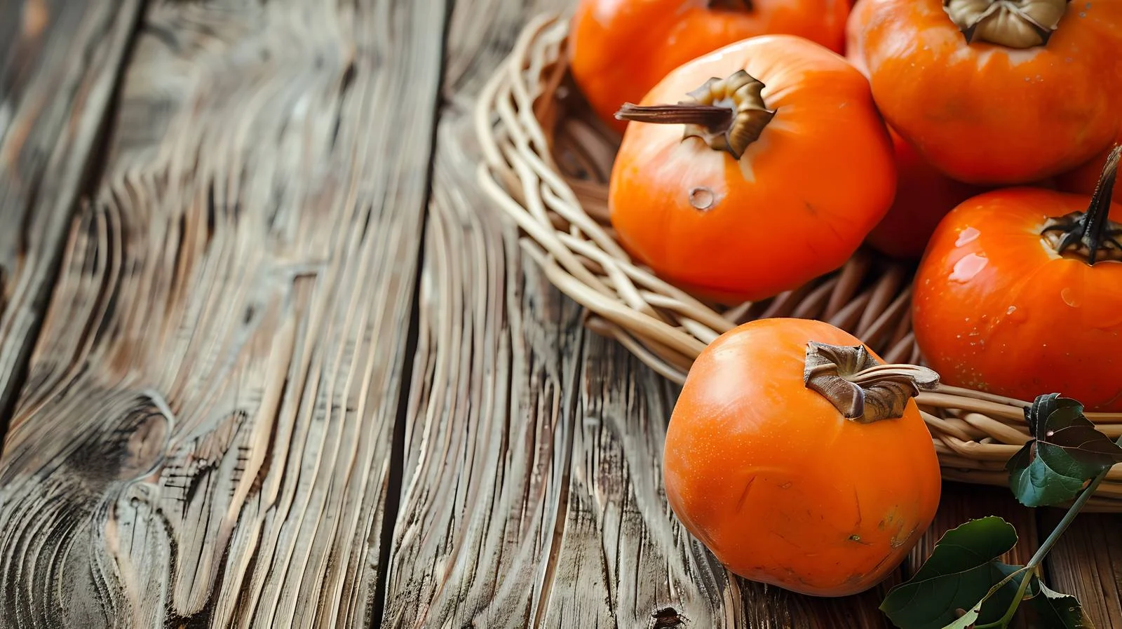 Fresh Persimmon Fruits on Wooden Table — free download from Dotvec