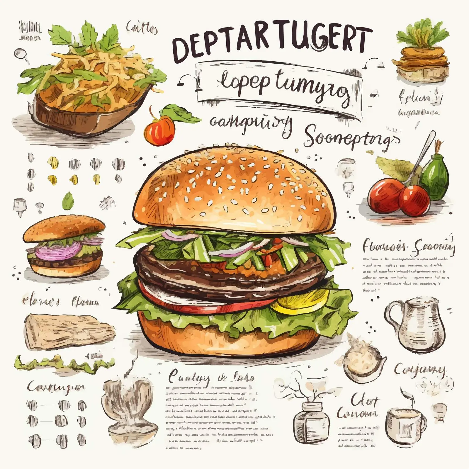 Delicious Hamburger Recipe Food Illustration — free download from Dotvec