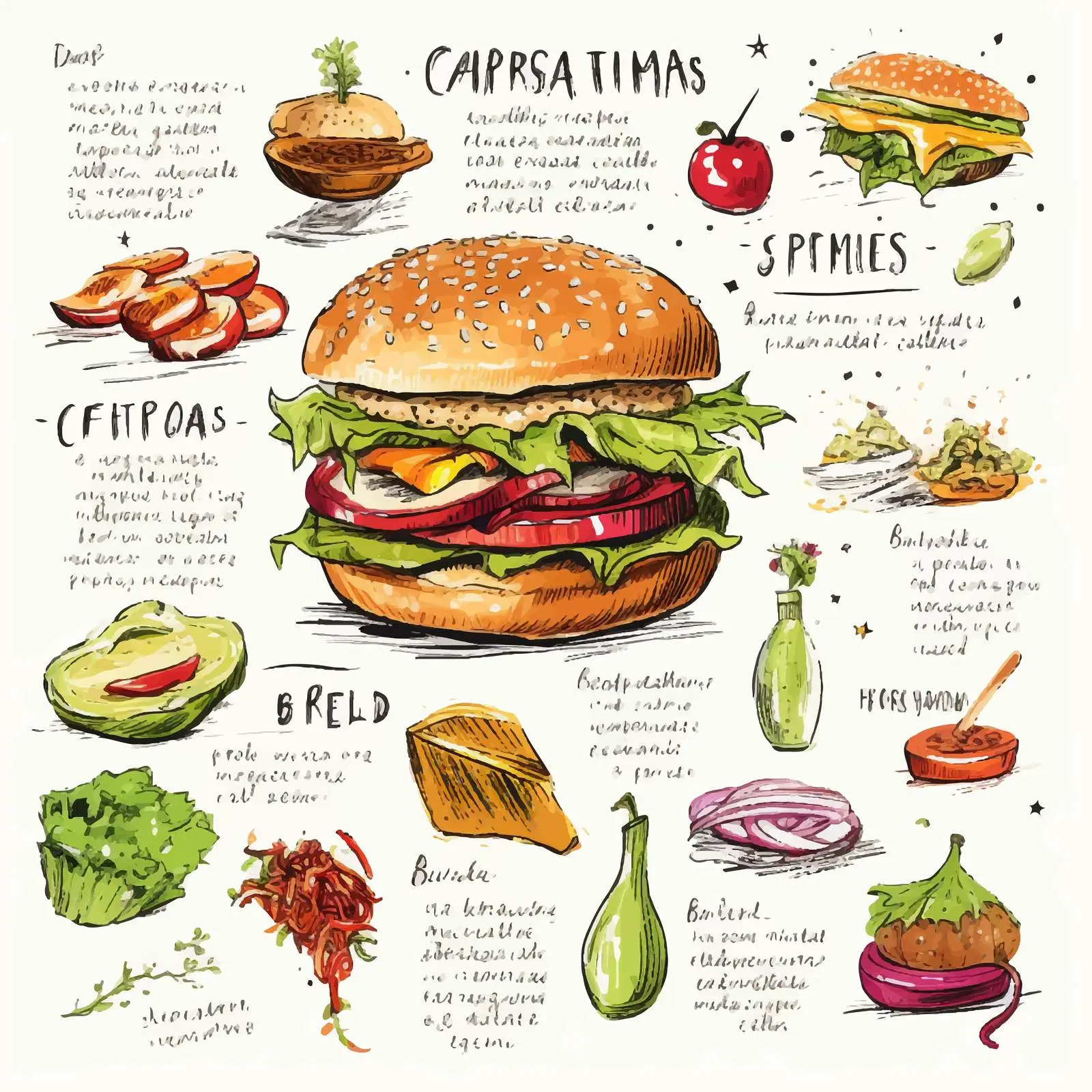 Delicious Hamburger Recipe Food Illustration – free tutor image from Dotvec