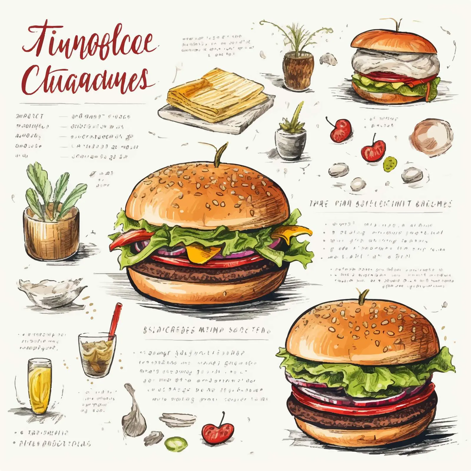 Delicious Hamburger Recipe Illustration and Instructions — free download from Dotvec