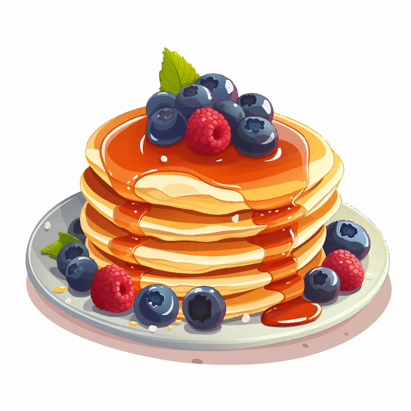 Pancakes with Syrup and Fresh Fruits Vector — free download from Dotvec