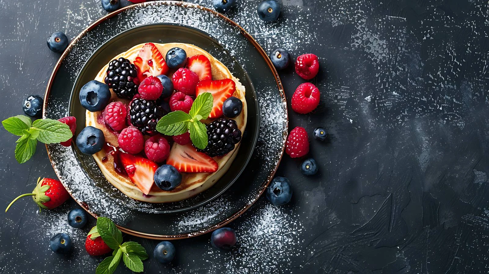 Exquisite Pancakes With Berries on Dark Background — free download from Dotvec