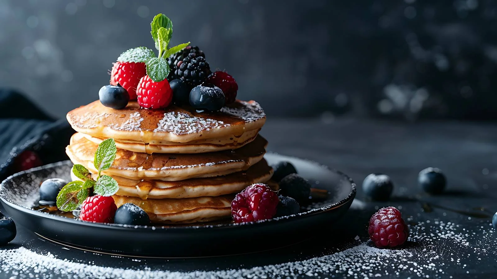 Exquisite Pancakes with Berries on Dark Background — free download from Dotvec