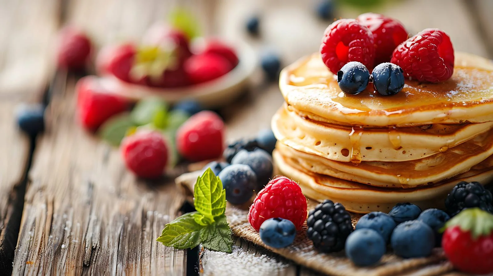Exquisite Pancakes with Berries on Wood — free download from Dotvec