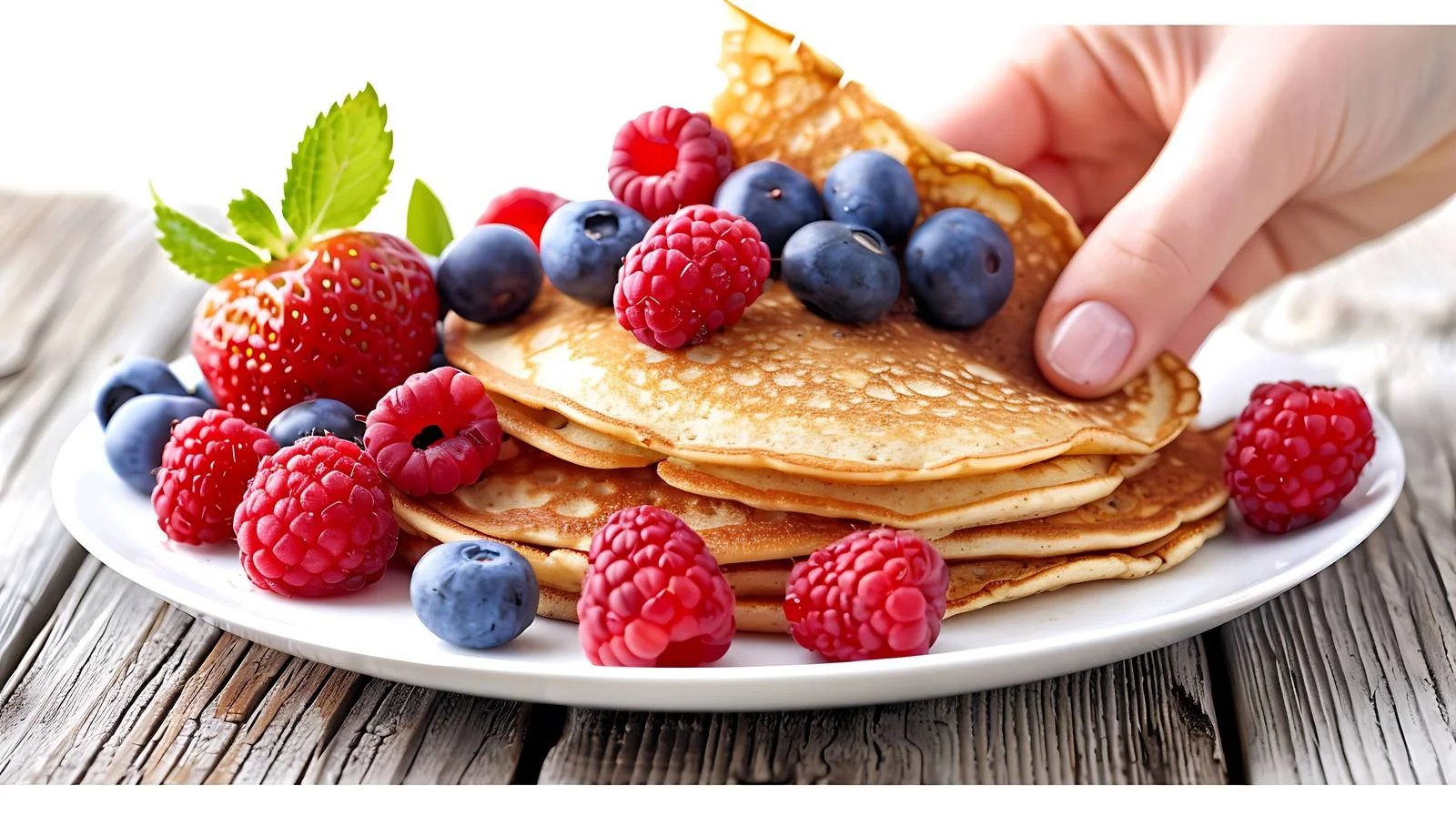 Gourmet Pancakes on Rustic Wooden Table — free download from Dotvec