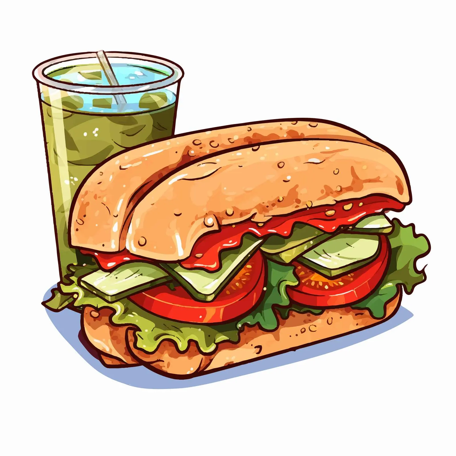Delicious Cartoon Sandwich with Soda Illustration – free pickles image from Dotvec