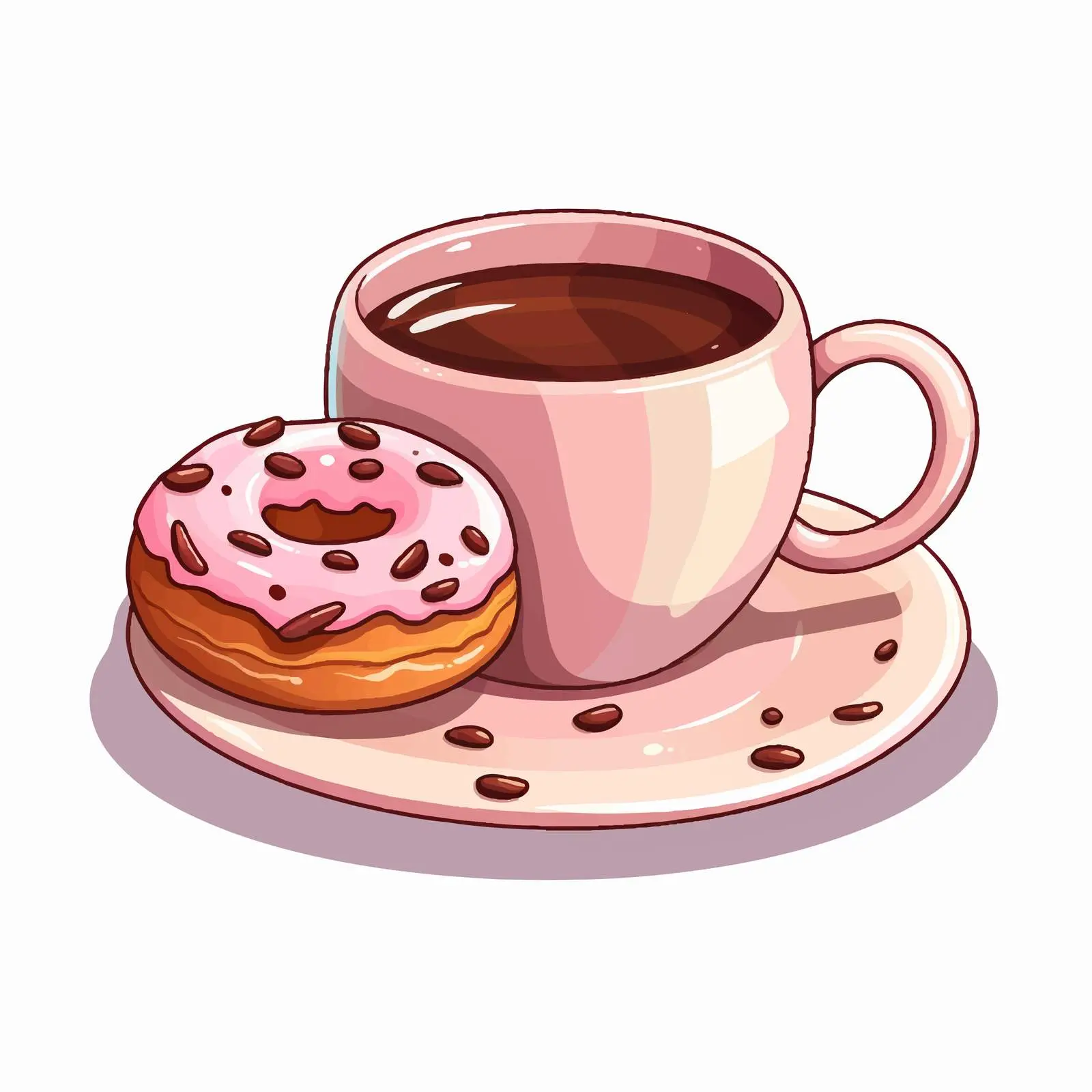 Sweet Cartoon Donut with Coffee Cup Vector — free download from Dotvec
