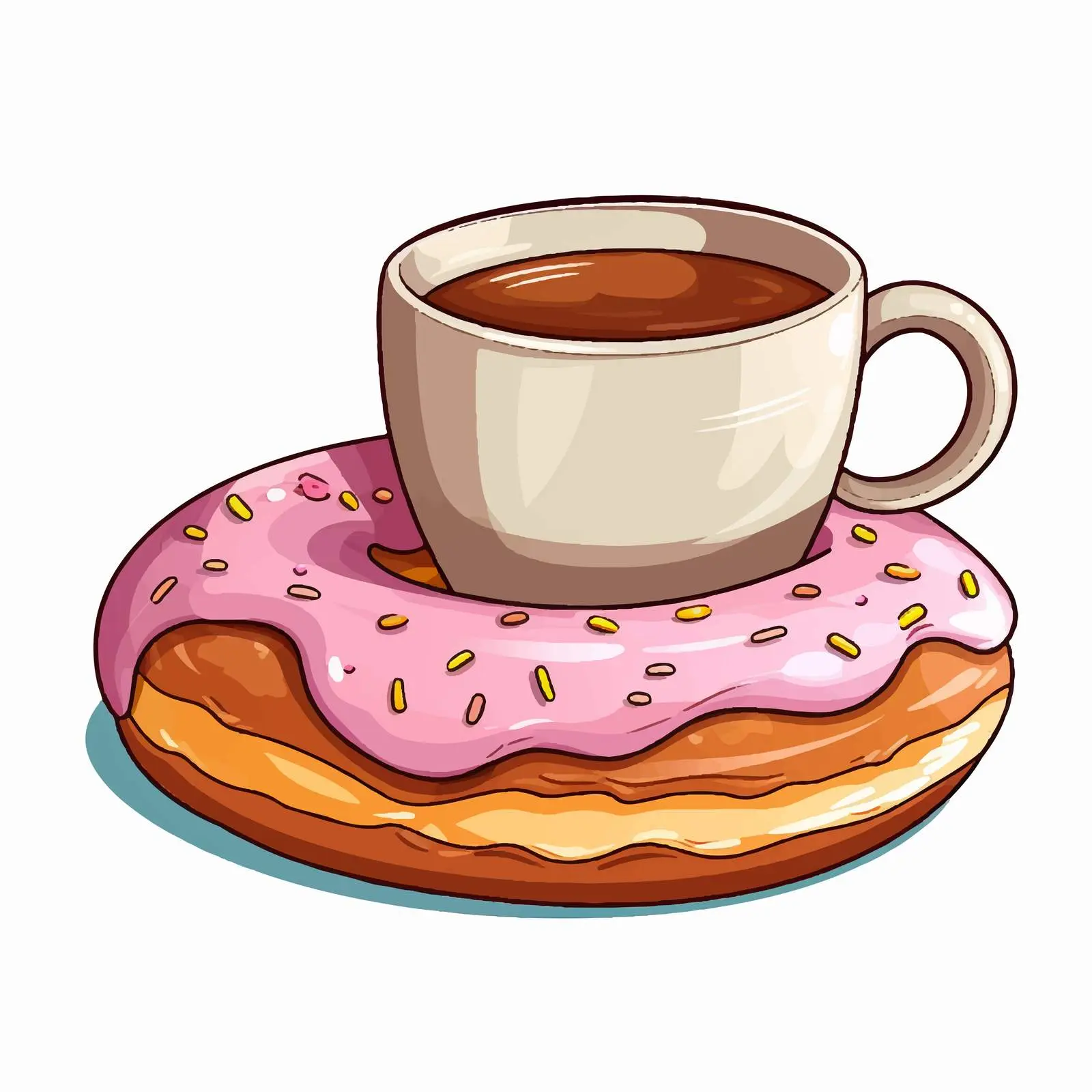 Sweet Donut and Coffee Cup Cartoon Vector – free creamy image from Dotvec