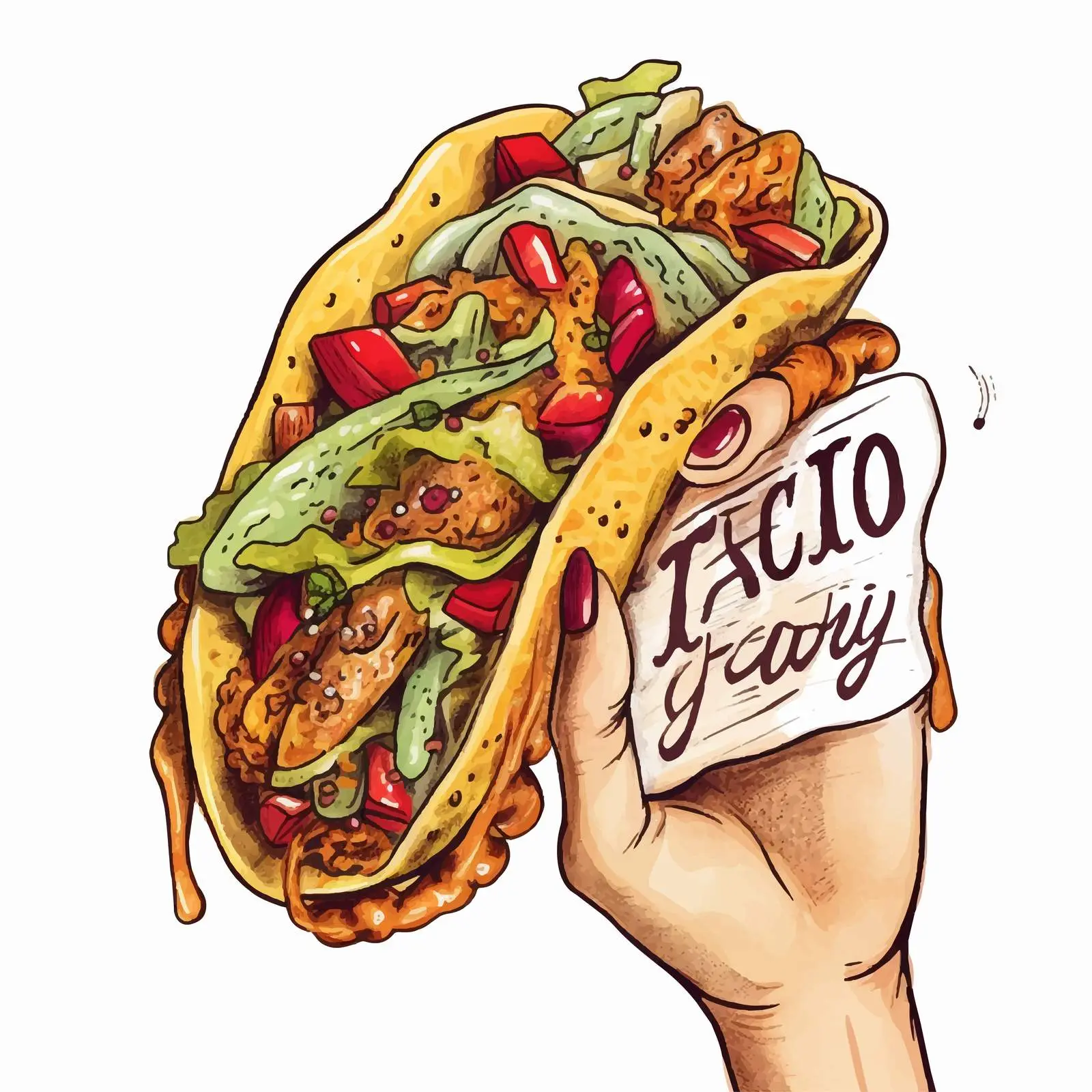 Tacos in Hand with Manicure Vector Art — free download from Dotvec