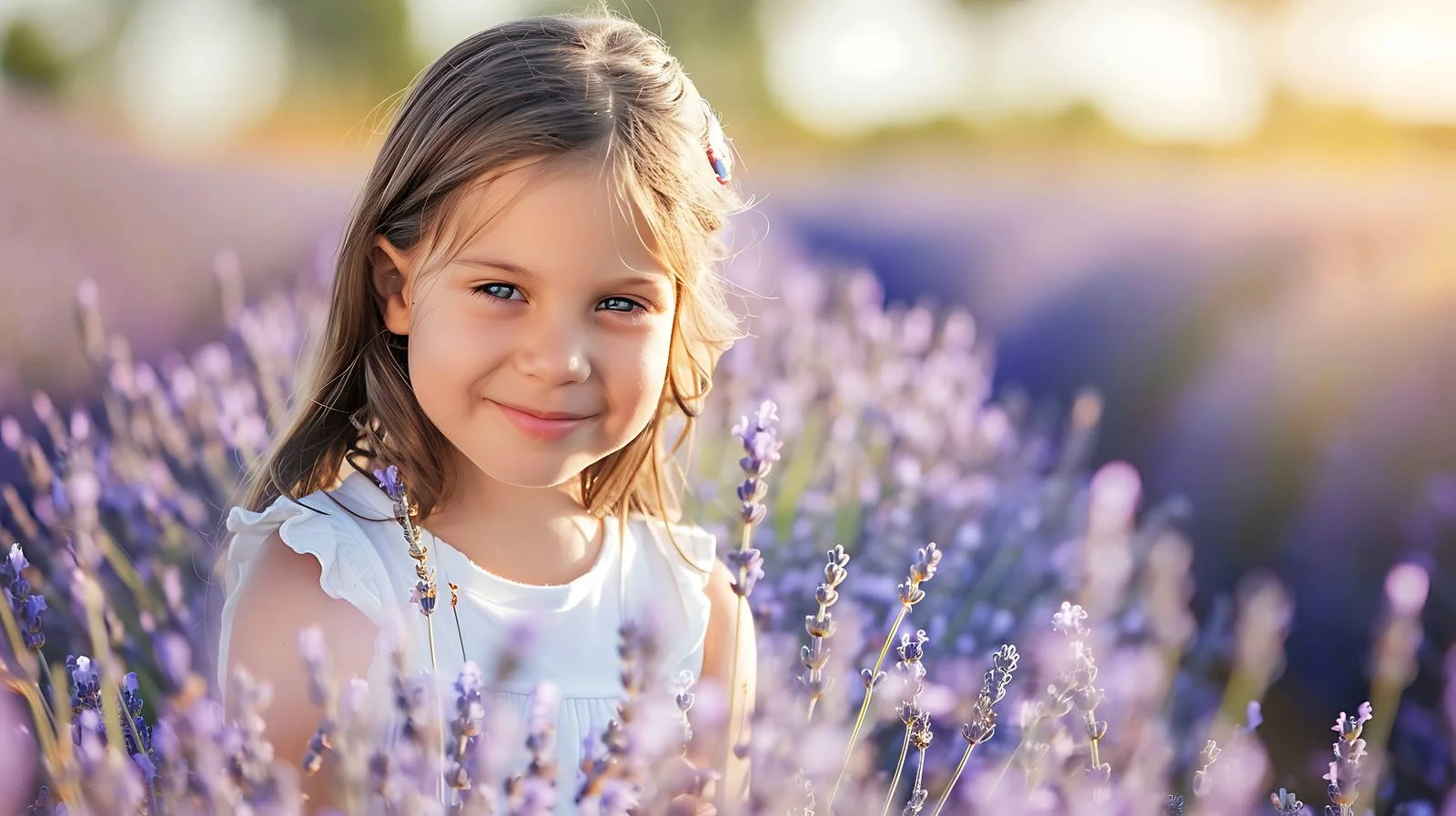 Joyful child in blooming field of flowers — free download from Dotvec
