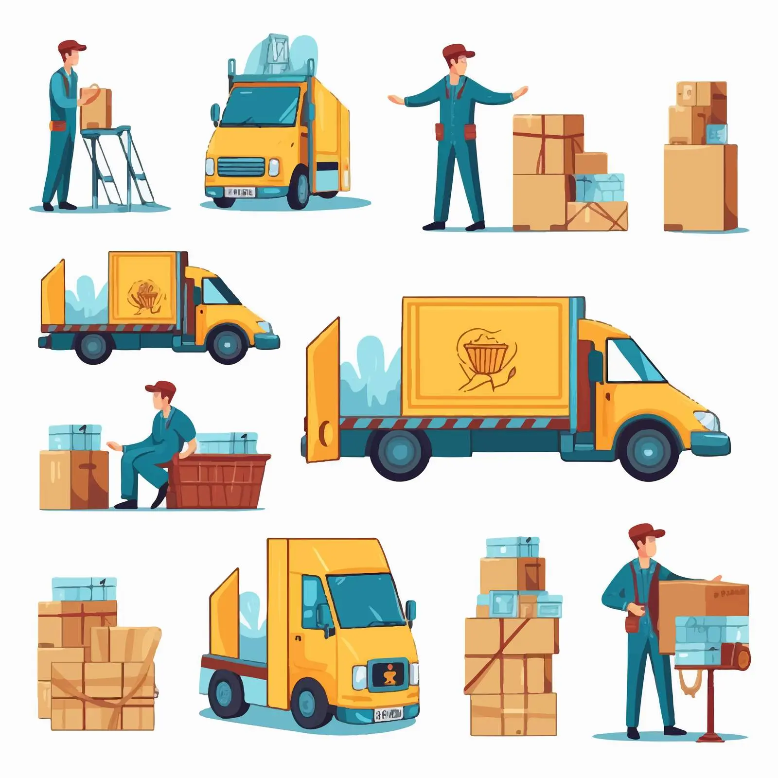 Cartoon Delivery Service Icons Vector Illustration – free delivery truck image from Dotvec
