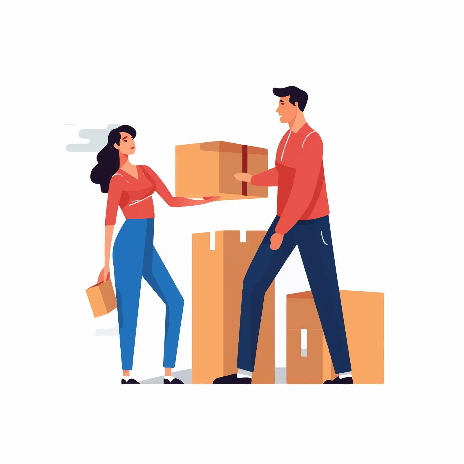 Delivery Worker Lifting Box with Receiving Woman – free parcel image from Dotvec