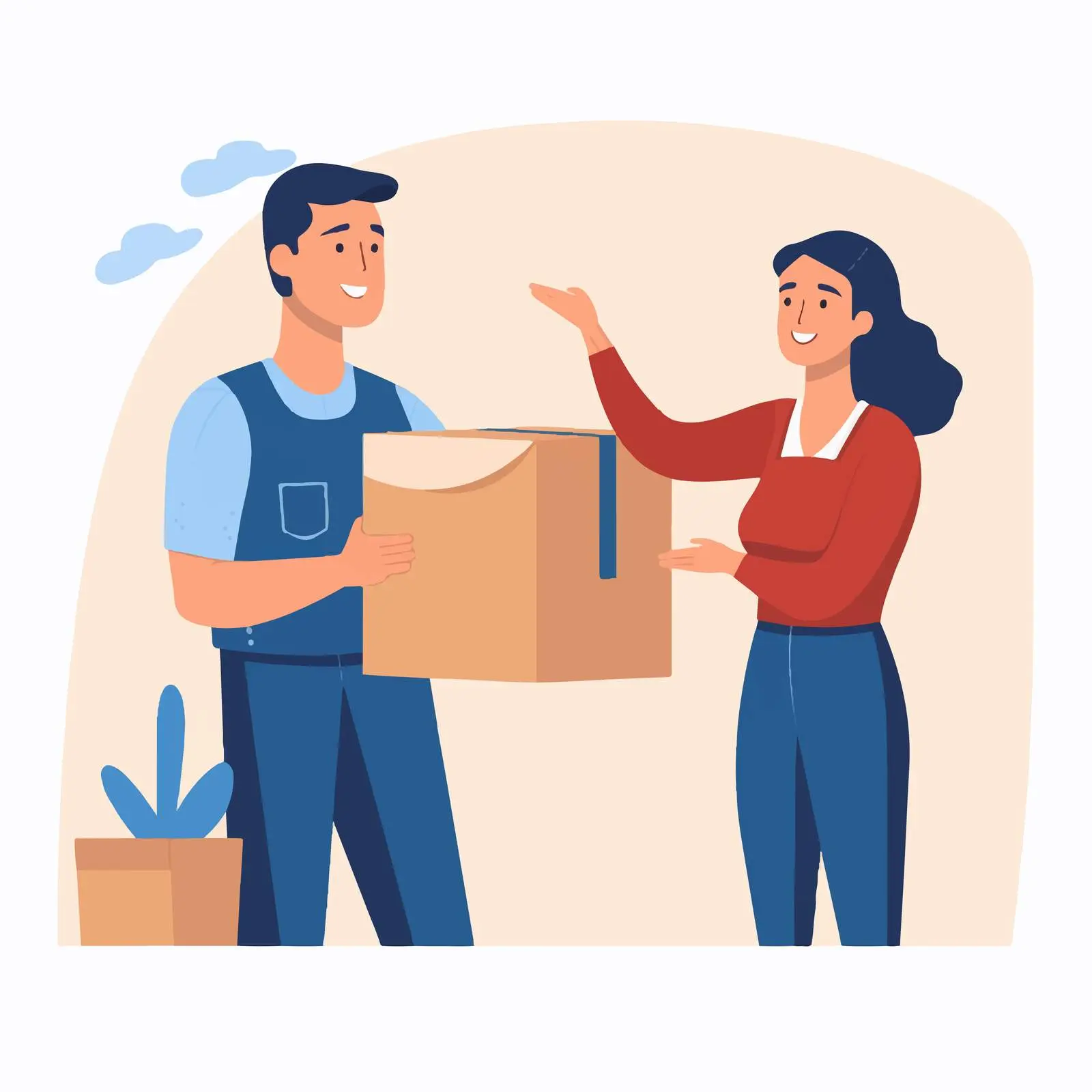 Delivery Worker Lifting Box and Woman Receiving – free convenience image from Dotvec