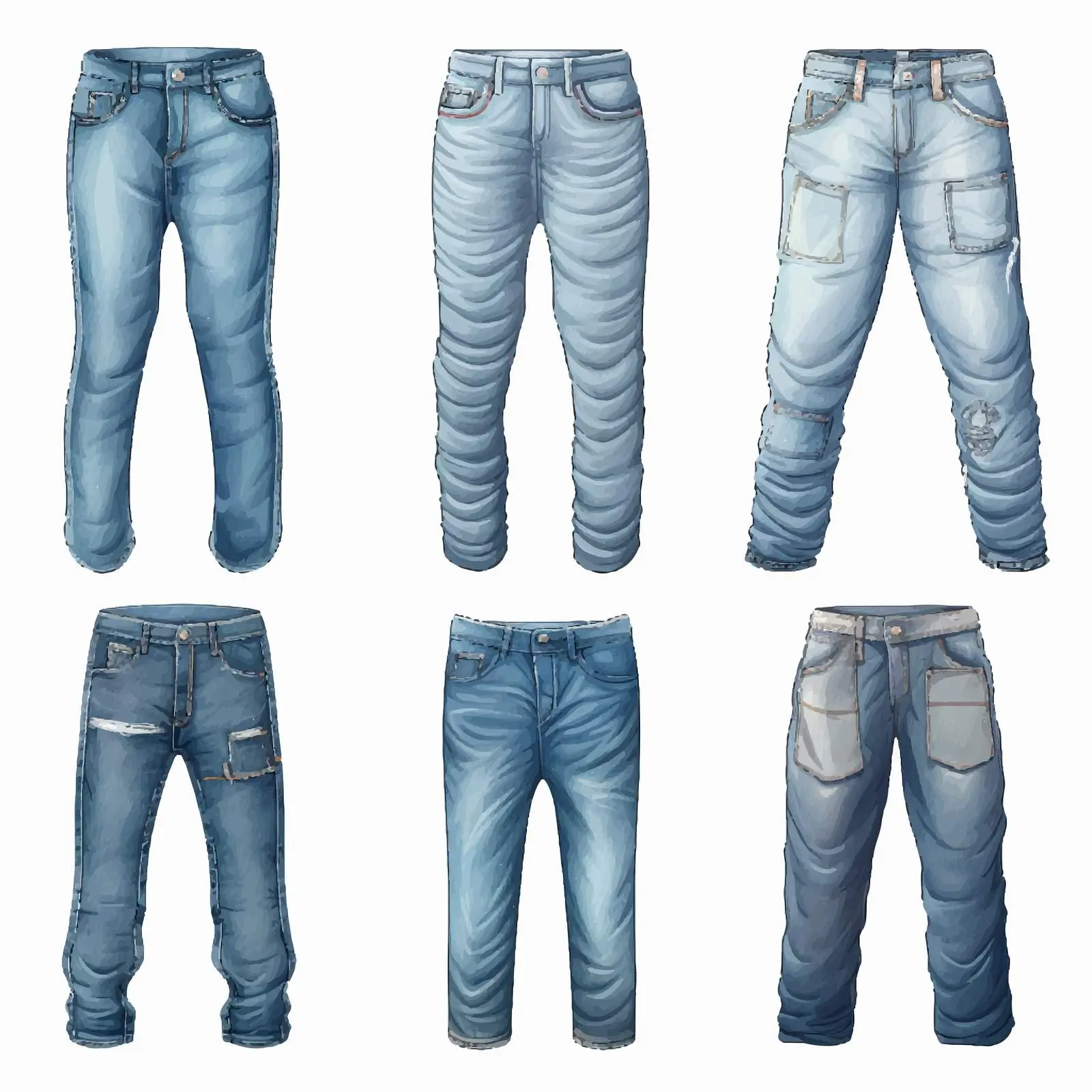 Denim Jeans Clip Art Set on White Background — free download from Dotvec