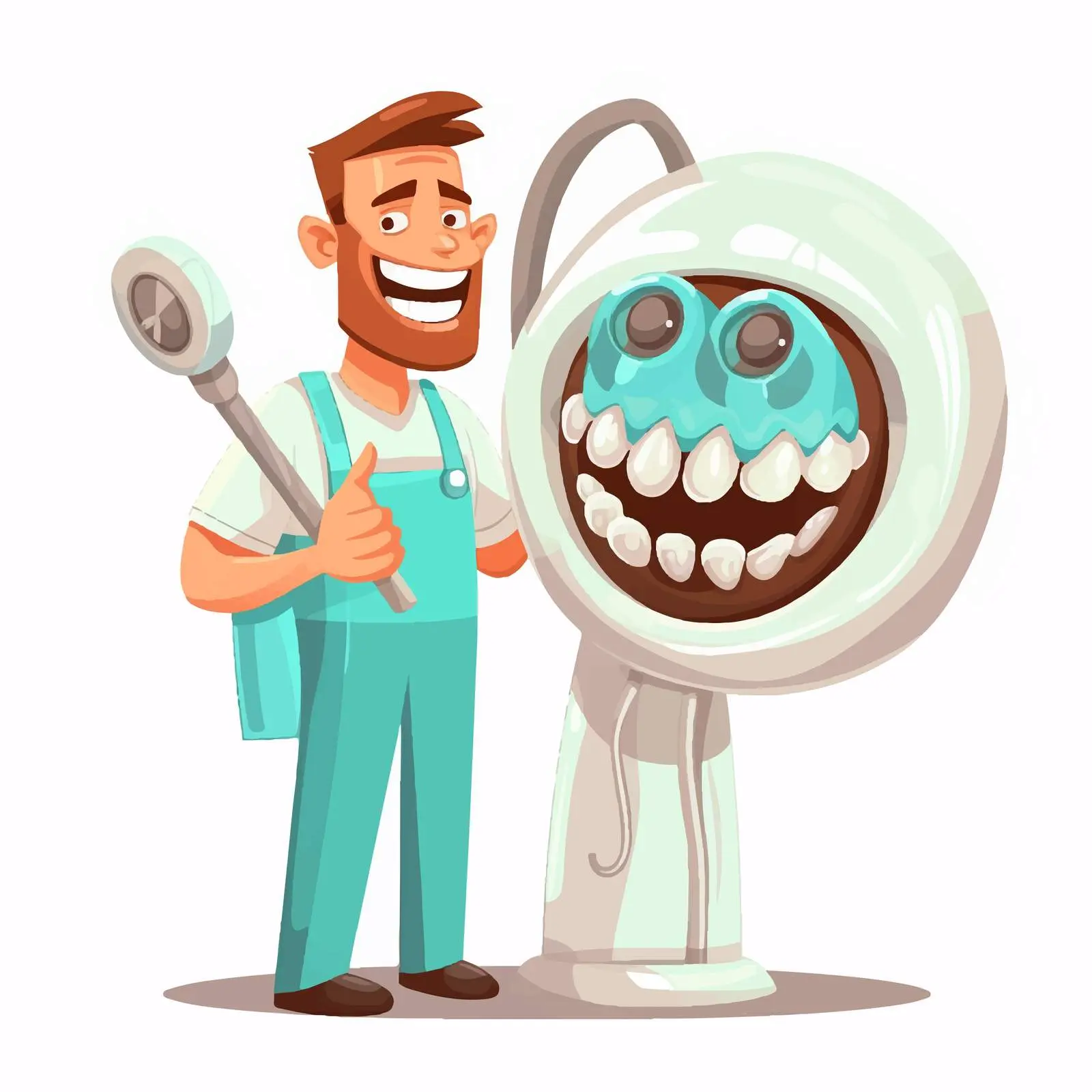Dentist with Dental Cleaning Equipment and Big Teeth — free download from Dotvec