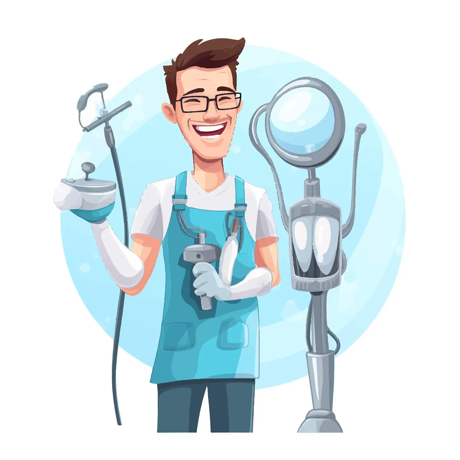 Dentist with Dental Cleaning Equipment and Big Teeth — free download from Dotvec
