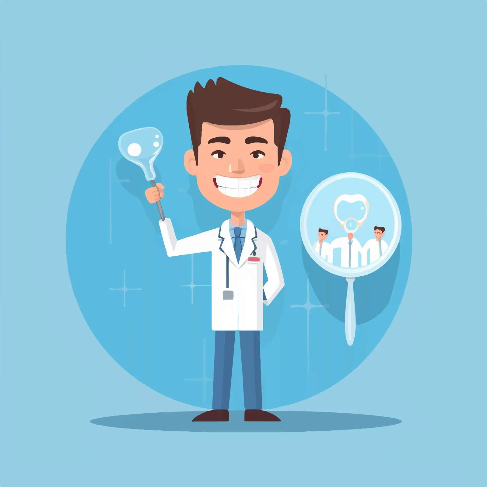 Dentist Examining Teeth with Instruments on Blue Background — free download from Dotvec