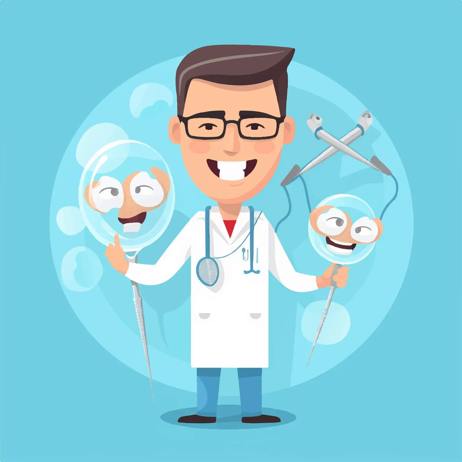 Dentist Examining Teeth with Instruments on Blue Background — free download from Dotvec