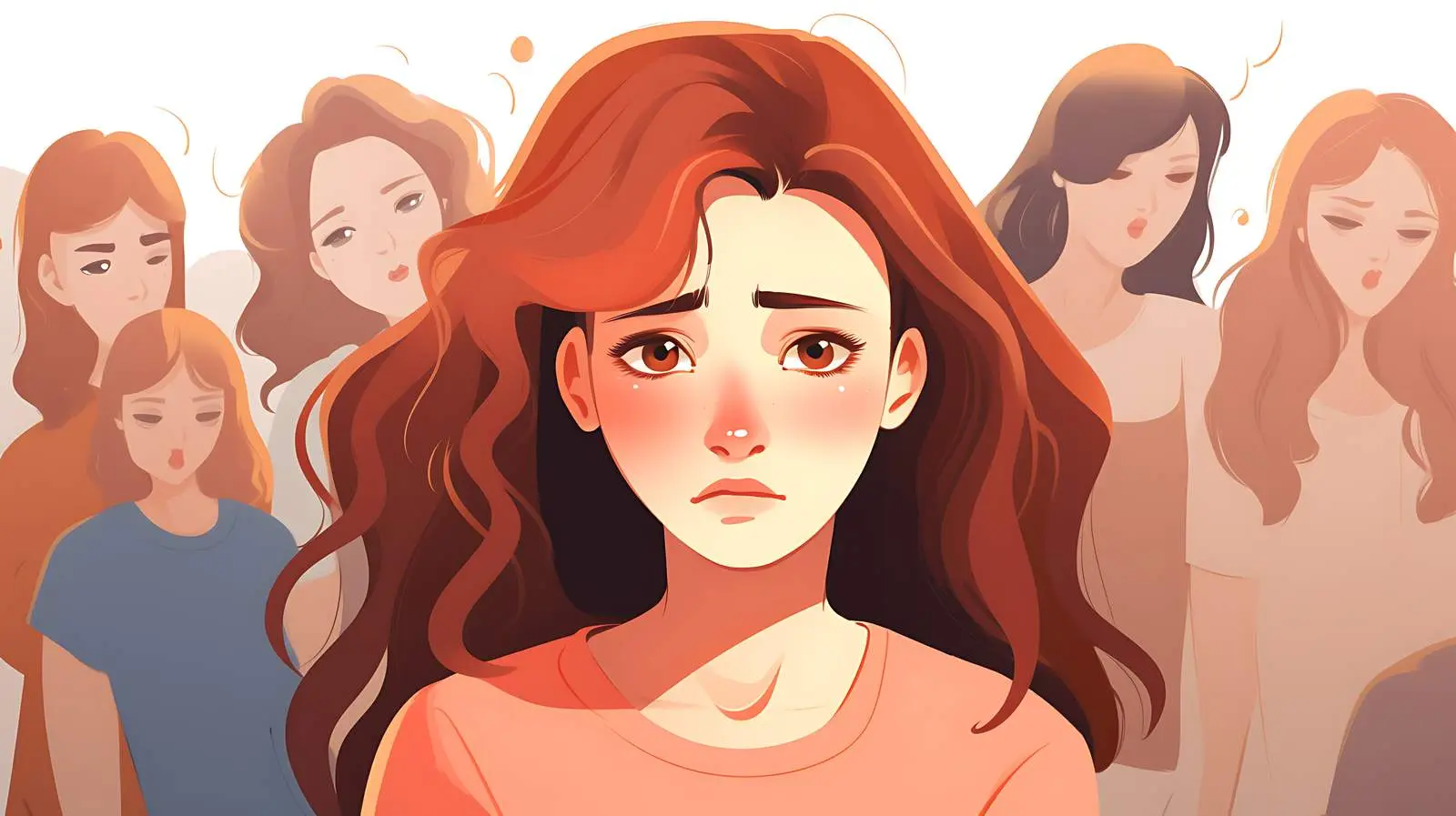 Teen Girl Amid Depressive Crowd Image — free download from Dotvec