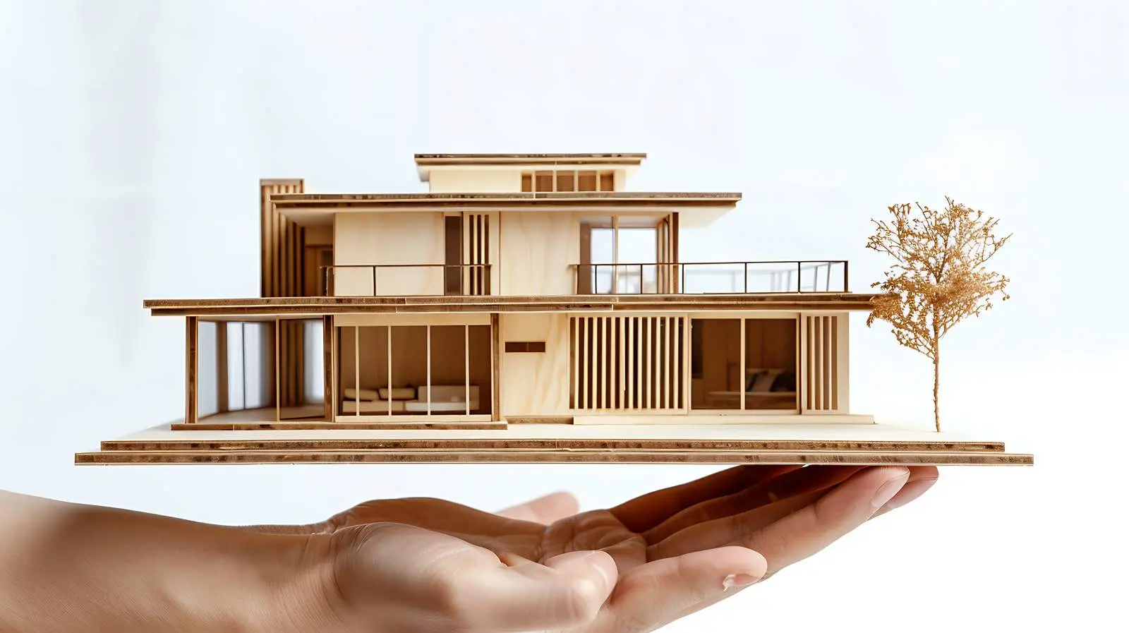 Designer Showcasing New Home Model on White Background – free building image from Dotvec