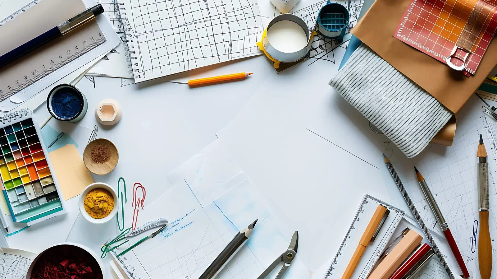 Designer Table with Notes and Tools on White — free download from Dotvec