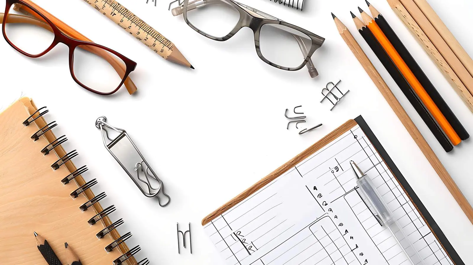 Designer Table with Notes and Tools on White – free object image from Dotvec