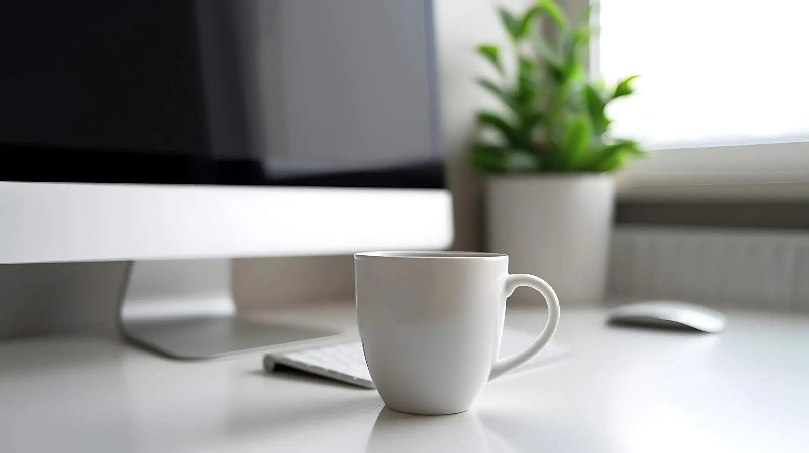 Modern Designer's Desk with Computer and Coffee — free download from Dotvec