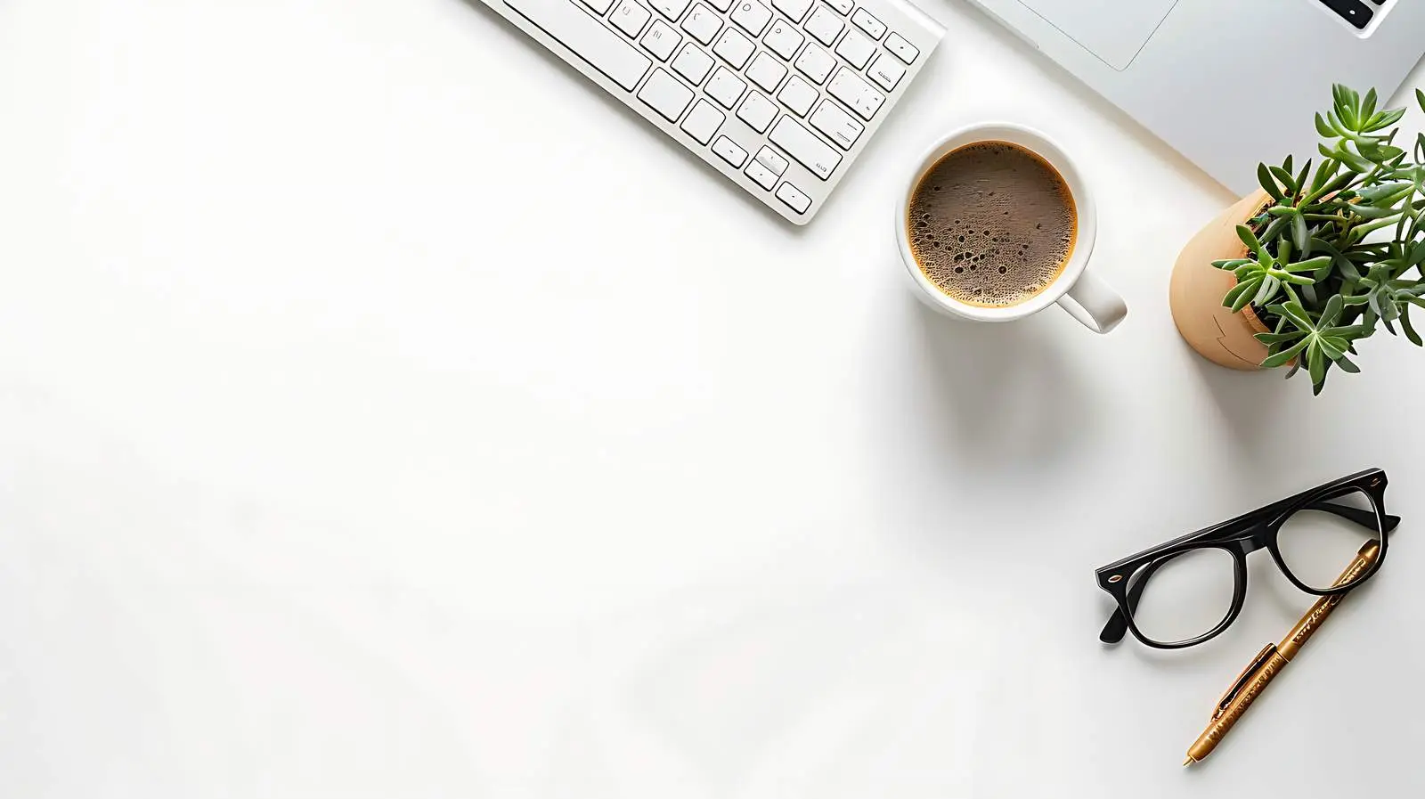 Stylish Desk Setup with Computer and Coffee — free download from Dotvec