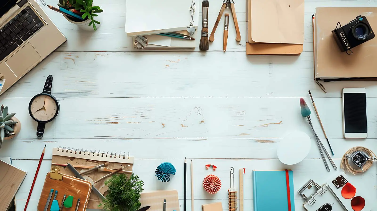 Artist's Studio Desk with Stationery Supplies – free object image from Dotvec