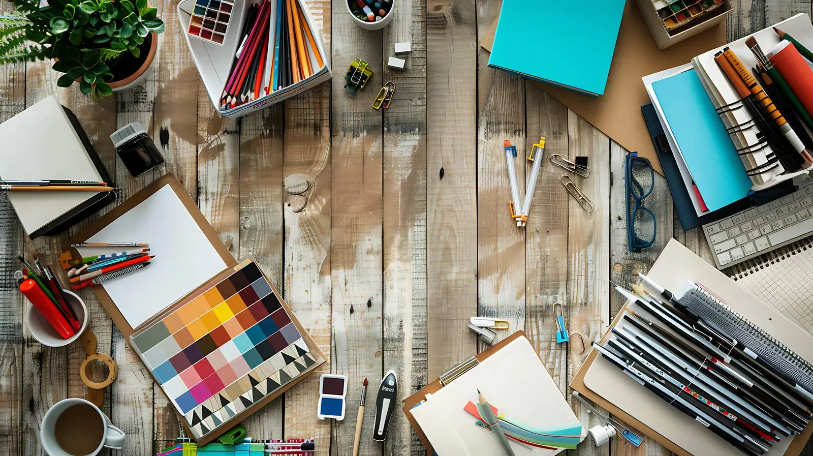 Artist's Studio Desk with Colorful Stationery – free studio image from Dotvec