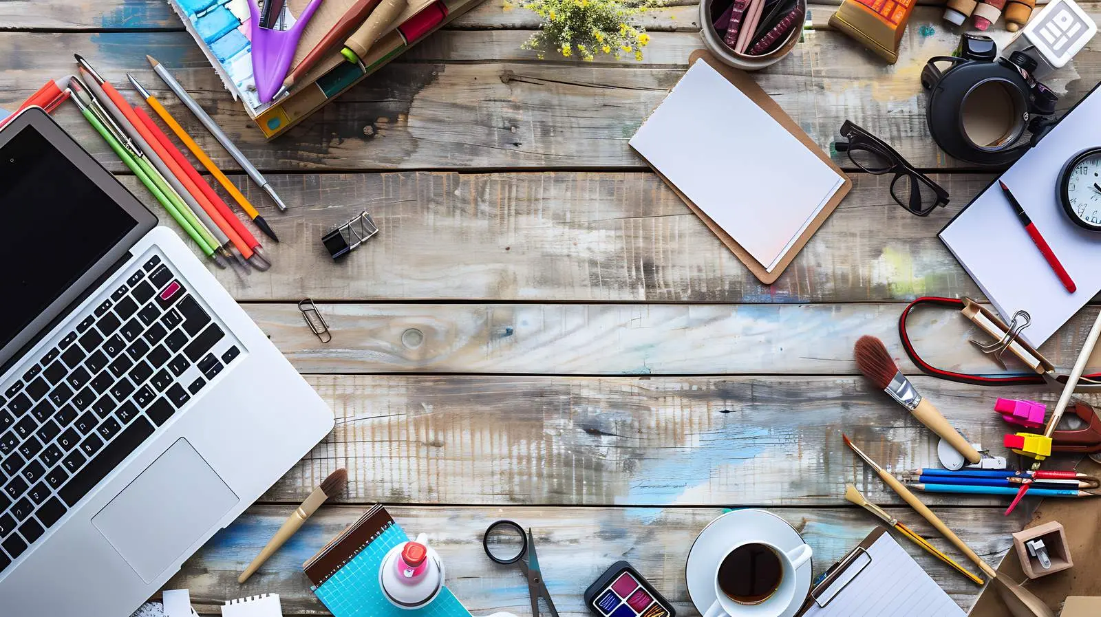 Artist's Studio Desk with Stationery Supplies – free studio image from Dotvec