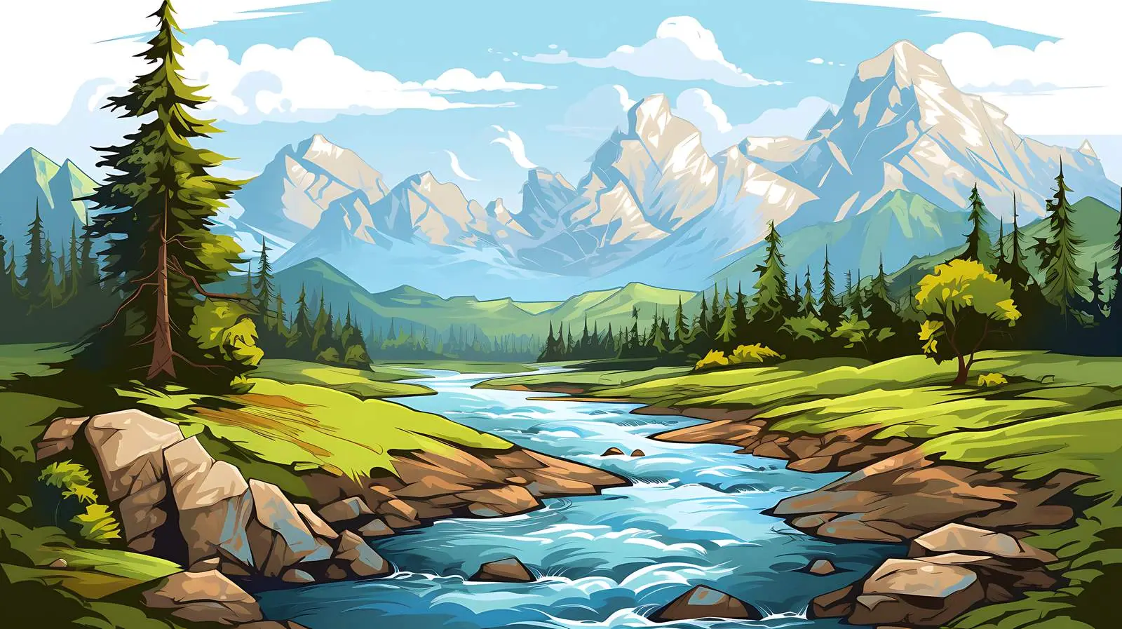 Scenic Mountain River and Ocean Scene — free download from Dotvec